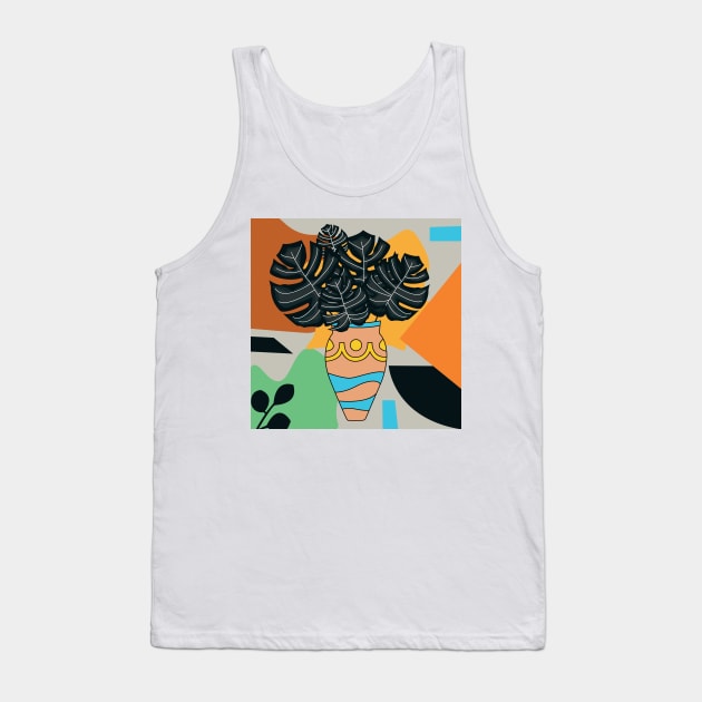 Abstract vase modern art black leaf branch with colored background, cute creative artwork Tank Top by WorldOfMine